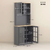 HOMCOM Kitchen Pantry, Buffet Hutch with 3 Storage Cabinets, 2 Open Shelves and Large Countertop for Kitchen, Grey(m-3)