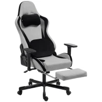HOMCOM Scaun Gaming Ergonomic cu Masaj încălzit, Suport Picioare, Textil, Gri(m-1)