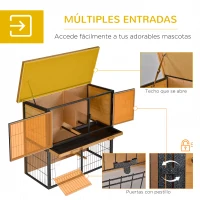 PawHut Conejera de Exterior de Madera Jaula para Mascotas Pequeñas 2 Niveles con Rampa Bandeja Extraíble Puertas con Cerraduras 89,5x45x81 cm Madera y Gris(m-5)