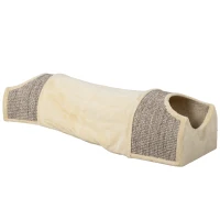 PawHut Katzentunnel mit 3 Öffnungen, plüschig, Sisal-Kratzseil, 107x38x29 cm, Beige/Grau(m-11)