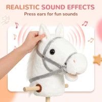 AIYAPLAY Hobby Horse with Wood Wheels, Stick Horse with Grip Handle, Hoofbeats Neighing, Gift for Imaginative Play, 95 cm, White(m-4)