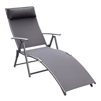 Outsunny Tumbona de Jardín Plegable con Respaldo Ajustable en 7 Niveles Almohada y Reposabrazos 137x63,5x100,5 cm Gris(m-1)