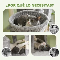 PawHut Árbol Rascador para Gatos Grande Altura 206 cm con Múltiples Niveles Cuevas Bolas Colgantes y Hamacas Gris(m-7)