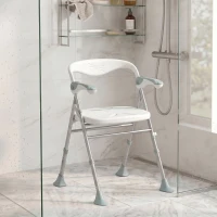 HOMCOM Foldable Shower Chair with Flip-Up Armrests, Shower Stool with Adjustable Height, Tool-Free Assembly, 136 kg(m-14)