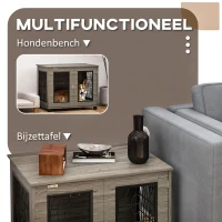 PawHut Hondenkooi met Ligkussen, tot 20kg/50cm Lichaamslengte, Metaal, 80x56x63cm, Grijs/Houtdecor(m-5)