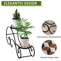 Outsunny Blumentreppe Pflanzenregal 2 Ablagen Pflanzenständer Retro-Design Deko Metall 75L x 22 x 37,5 cm(m-5)