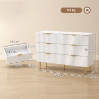 HOMCOM Comodă Modernă cu 4 Sertare și Mânere Aurii, Alb(m-3)