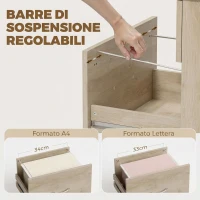 HOMCOM Scrivania da Ufficio Pieghevole con 3 Cassetti e 4 Ruote con Freno, Rovere(m-7)