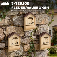 PawHut Vleermuiskasten 3-delige set van dennenhout vleermuizenhuis om op te hangen voor tuinen, 21,5 x 11,5 x 34 cm(m-4)