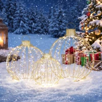 Outsunny Ensemble de 3 boules de Noël éclairées pour extérieur, 360 LED blanc chaud/blanc froid, éclairage fixe & clignotant, minuterie 24 heures(m-2)