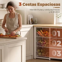 HOMCOM Estantería de Cocina con 3 Cestas Extraíbles Mueble Auxiliar de Cocina con 2 Puertas Estante Abierto 100x35x80 cm Roble(m-5)