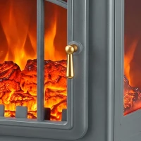 HOMCOM Electric Fireplace Stove, 1000/2000W 3-Sided Freestanding Fireplace Heater with 3D Flame Log, Thermostat, Grey(m-11)
