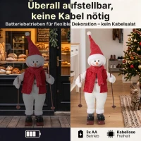 HOMCOM Zingende skiër-kerstman, 65 cm, geanimeerde kerstfiguur met ski's, skistokken en geluid-/aanraakactivatie(m-7)