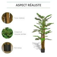 Outsunny Palmier Artificiel H.1,85 m Arbre Artificiel Tronc Branches Lichen Feuilles Grand réalisme Pot Inclus(m-4)