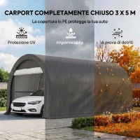 Outsunny Tendone da Giardino per Auto e Attrezzi con Ingresso a Cerniera, Picchetti e Funi, 500x300x240 cm(m-4)