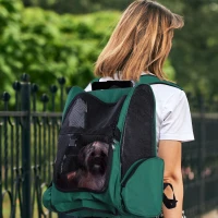 PawHut Transportín 2 en 1 para Mascotas Mochila o Carrito de Viaje para Perro y Gato con 2 Ruedas con Asa retráctil de Aluminio y Bolsillos 42x25x55 cm Verde(m-2)