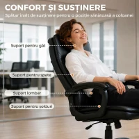 HOMCOM Scaun de Birou Rotativ din Piele PU, Funcție Legănare, Spătar Înalt, Reglabil pe Înălțime, Suportă 120 kg, Negru(m-4)