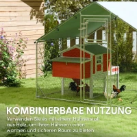 PawHut Hühnerstall, Freilaufgehege für Hühner, mit UV-beständiger Plane, Stahlgitter, Futterautomat, für 6-8 Hühner(m-9)