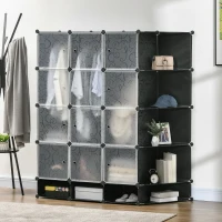 HOMCOM Modularer Aufbewahrungsschrank, Kleiderschrank, 16 Fächer, Kunststoff, Stahl(m-2)