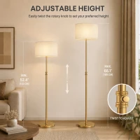 HOMCOM Floor Lamp with Remote, Height Adjustable Standing Lamp with Linen Shade, Dimmable with 3000K-6000K Adjustable Colour Temperatures, Foot Switch for Living Room Bedroom Office, Gold Tone(m-9)