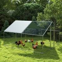 PawHut Kippenverblijf, groot metalen kippenverblijf met water- en UV-bestendige afdekking, kooi voor 10-15 kippen, 3 x 3,4 x 1,9 m(m-8)