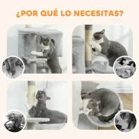 PawHut Árbol Rascador para Gatos 140 cm con Plataformas Cama 2 Cuevas Hamaca Escalera Postes de Sisal Gris Claro(m-8)