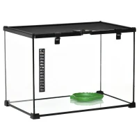 PawHut Terrarium für Reptilien Reptile Fütterungsbox Glasterrarium Amphibien Spinnentiere mit Thermometer Reptilienzuchtbox für Schnecken Amphibien Insekten Schildkröten Schwarz 50 x 30 x 35 cm(m-1)