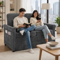HOMCOM 2 Seater Sofa Bed 3-in-1 Convertible Chenille Pull Out Sleeper Sofa with 5-Position Adjustable Backrest, Grey(m-8)