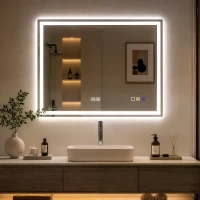 HOMCOM Espejo de baño LED Bluetooth 90 x 70 cm interruptor táctil luz regulable 3 colores antivaho memoria plateado(m-4)