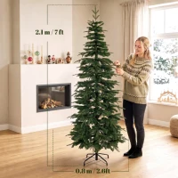 HOMCOM Brad artificial 210 cm, molid cu crengi cu balamale, 800 vârfuri de crengi, suport pliabil din oțel, Verde(m-3)