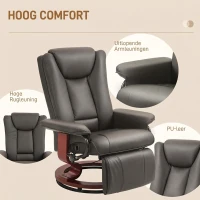 HOMCOM Draaibare Relaxfauteuil met Ligfunctie, tot 150 kg, Kunstleer, Bruin(m-7)