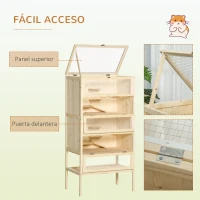 PawHut PawHut Jaula de Madera para Hámster Ratones Animales Pequeños y Roedores Tipo Casa Conejera con Techo Abatible 5 Pisos 10 Plataformas y 3 Escaleras 60x40x120 cm(m-5)