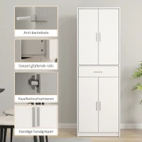 HOMCOM Keukenkast, 3-traps verstelbare planken, Spaanplaat, MDF, veel opbergruimte, Wit(m-6)