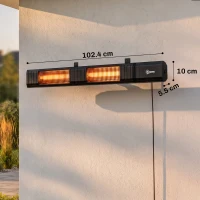Outsunny 3000 W Electric Infrared Patio Heater, Wall Mounted IP65 Garden Heater with 9 Heat Settings, 24 H Timer, Black(m-3)