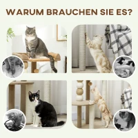 PawHut Krabpaal met 2 niveaus, speelbal, krabpalen, krabballen, geschikt tot 7 kg, 56 x 54 x 86 cm, Bruin(m-6)