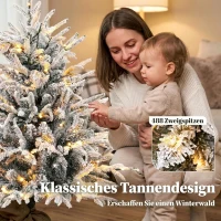 HOMCOM Tisch-Weihnachtsbaum 90 cm, vorbeleuchtet, beschneit, künstlich, 70 warmweiße LEDs, 488 Spitzen, Grün(m-5)