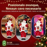 HOMCOM Babbo Natale Animato a Batteria Alto 120 cm con Musica e Movimento, Regali e Bastoncino di Zucchero(m-7)