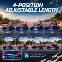 AIYAPLAY 12V Electric Go Kart for Kids with Dual Motors, Adjustable Seat, Soft Start, LED Lights, EVA Wheels, for Age 3-6, Pink(m-5)