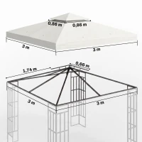 Outsunny Ersatzdach für Pavillon 3 x 3 m wasserdicht Pavillondach mit Doppeldach Ablauflöcher, Ersatzbezug Ersatzteile für Gartenpavillon Gartenzelt Cremeweiß(m-3)