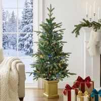 HOMCOM Kunstkerstboom 120 cm met 110 leds, 147 takpunten, 2 lichtkleuren en afstandsbediening(m-2)