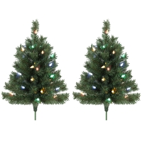 HOMCOM Verlichte kunstkerstboom 60 cm, set van 2, met 60 meerkleurige ledlampjes, 130 takpunten, groen
