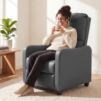 HOMCOM Poltrona Relax Reclinável Manual 155° com Apoio para os Pés em PU para Sala e Quarto Cinza Escuro(m-4)