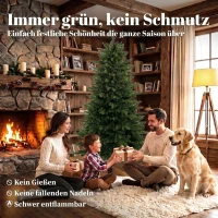 HOMCOM Kunstkerstboom 180 cm, Fraser-spar met houten standaard, 988 realistische takpunten, voor thuis en kantoor, groen(m-4)