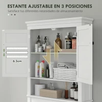HOMCOM Mueble sobre Inodoro con 2 Puertas Compartimiento y Estante Ajustable Mueble para Baño 70x20x175 cm Blanco(m-6)