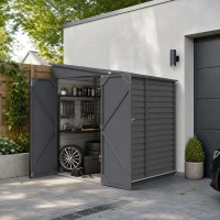 Outsunny Abri métallique 3,5m² 143x270x202cm Remise avec toit en pente Porte double verrouillable, fondation, grilles d'aération(m-4)