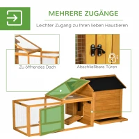 PawHut Hühnerstall mit Nistkasten Hühnerhaus mit Stange, Laufstall, Auslauf, Massivholz Natur, 180 x 92 x 78 cm(m-5)