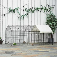 PawHut Laufgitter für Kleintiere, Außengehege, 4 Bodenspieße, 220 cm x 103 cm x 103 cm, Schwarz + Beige(m-10)