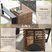 Outsunny Coffre de rangement extérieure 2 en 1 pour base de parasol, table d'appoint de terrasse avec trou pour parasol en bois(m-4)