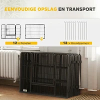 PawHut Huisdieromheining, puppyren, puppyhek, 12 panelen, voor binnen en buiten, grijs(m-6)