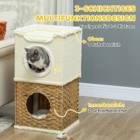 PawHut Kratztonne 75,5 cm Hoch dreistöckige mit Plüschrand, Kissen, Katzenhöhle, für mittelgroße Katzen, Cremeweiß(m-4)
